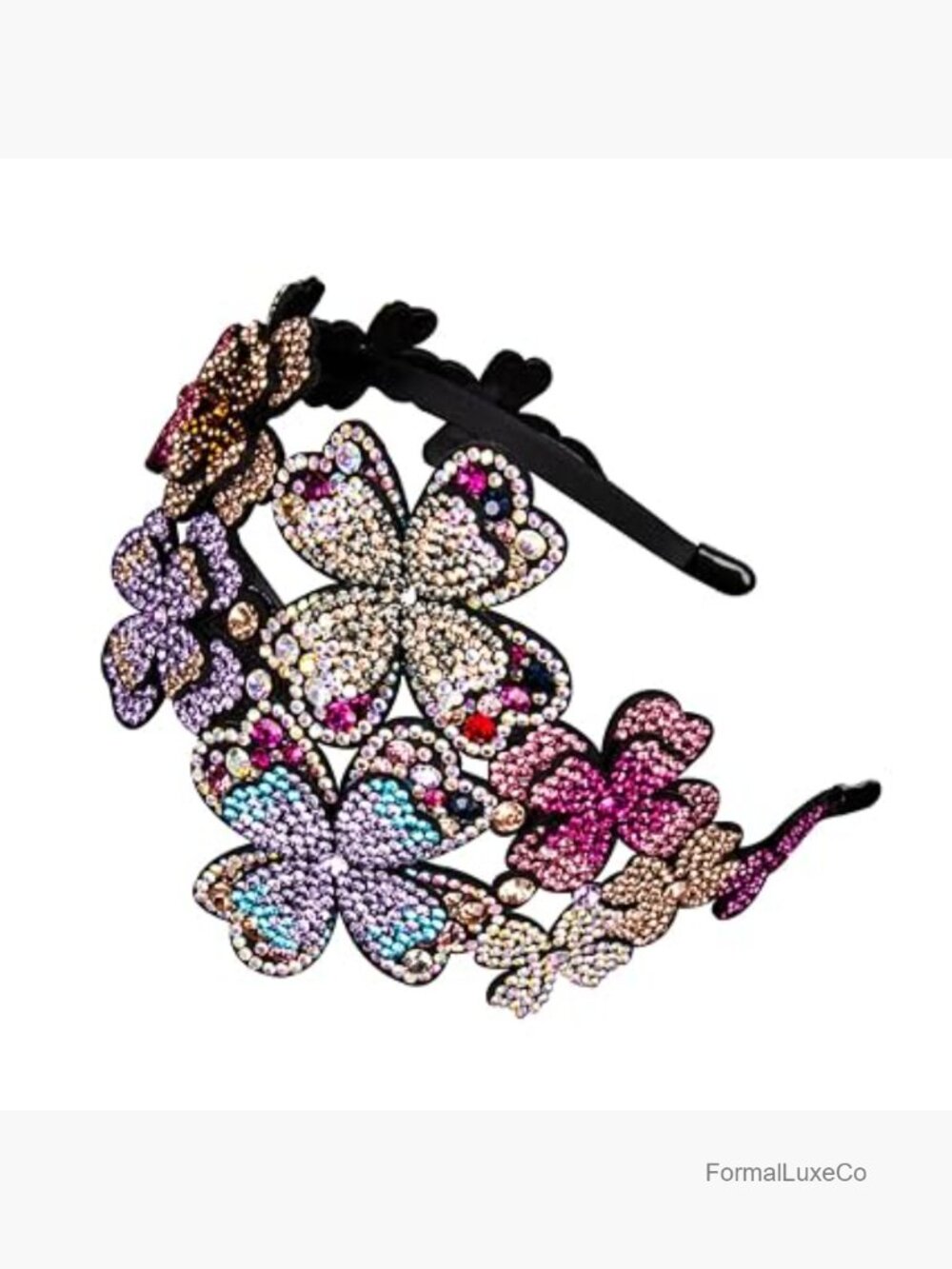 Vintage Rhinestone Headband Non Slip Elastic Hair Accessory Floral Design